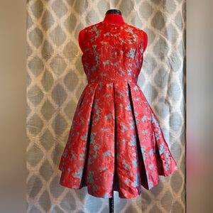 BB Dakota Red and Blue Floral Formal Dress